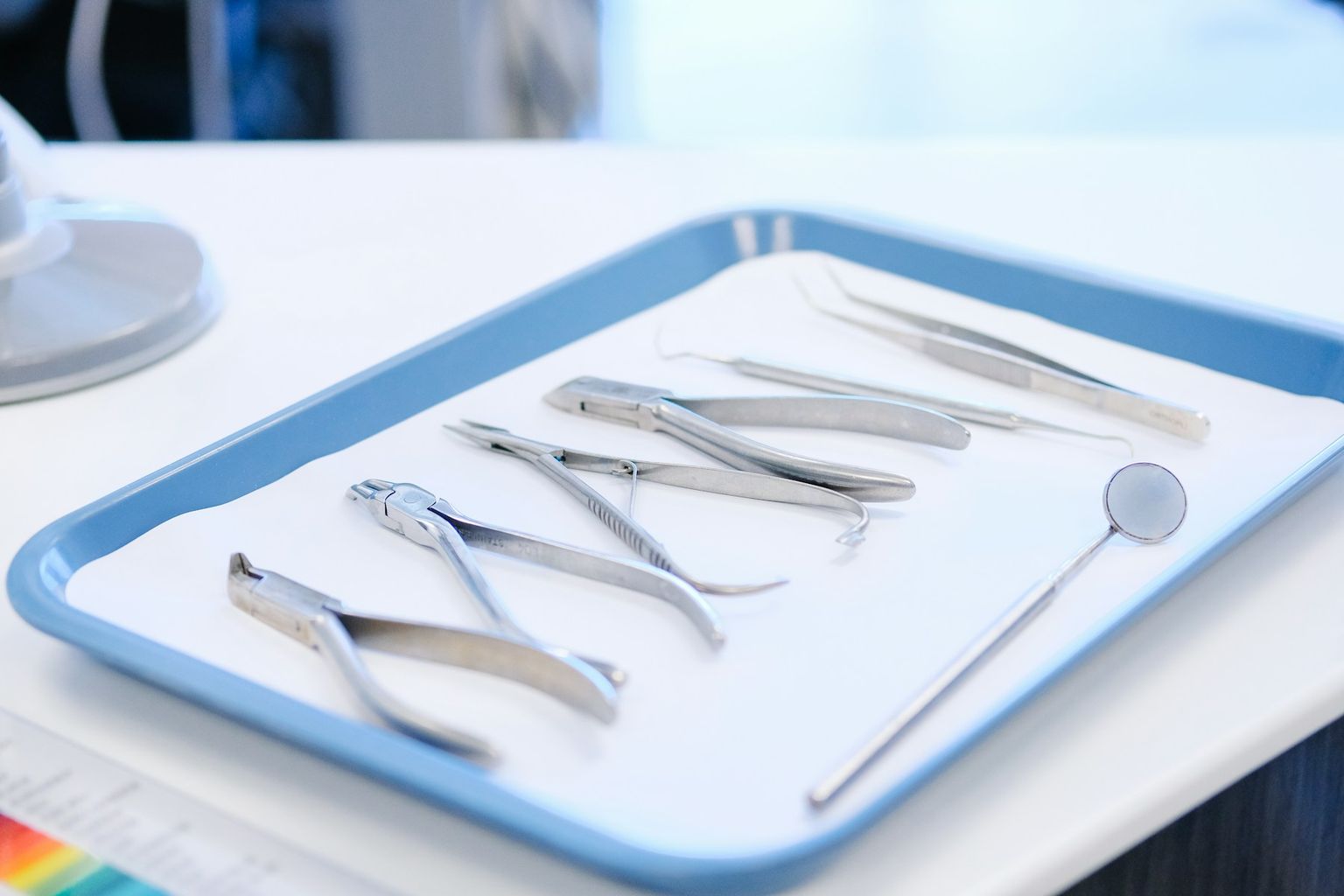 Sterile instruments laid out on a tray