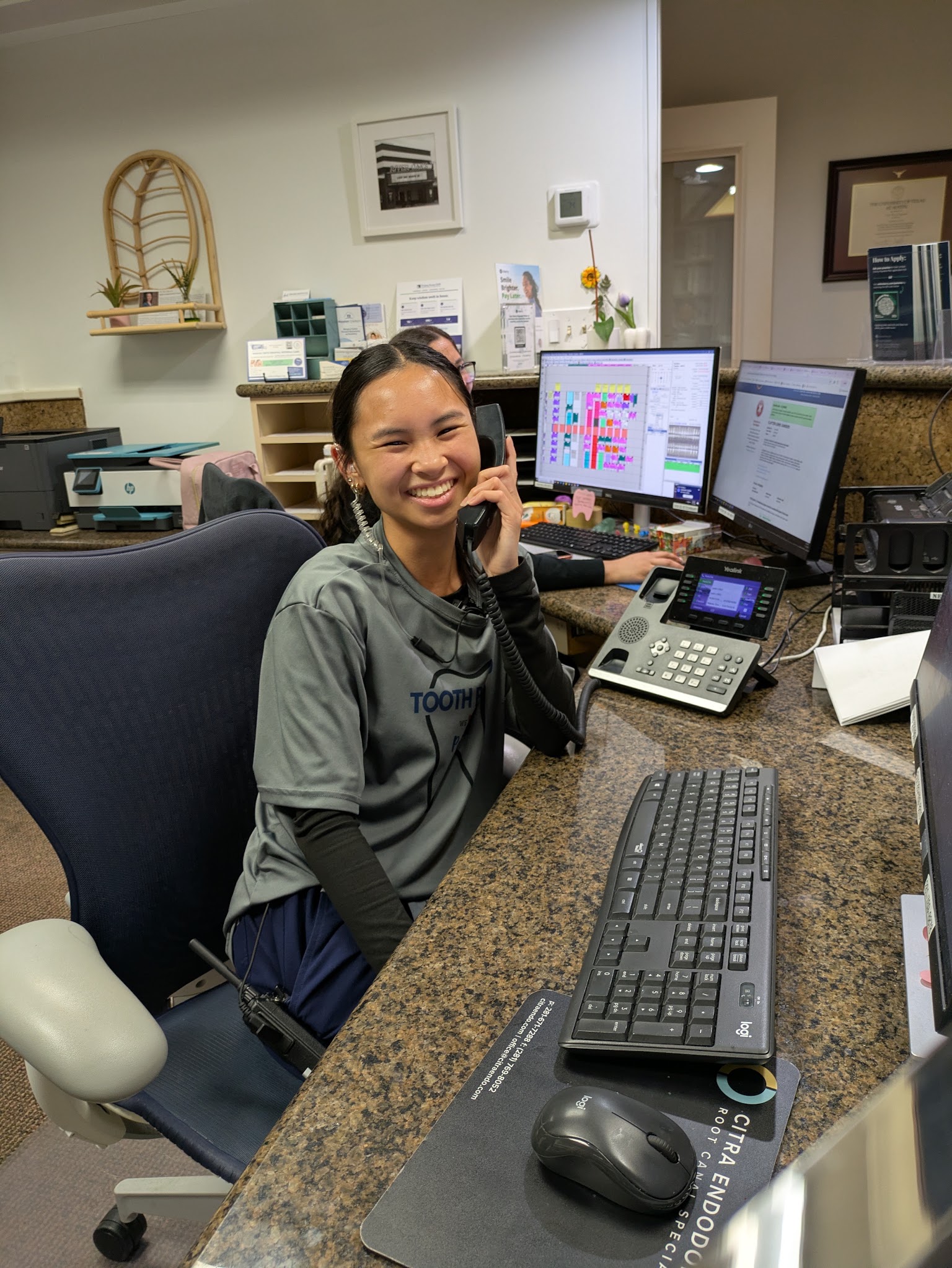 The front desk taking a call